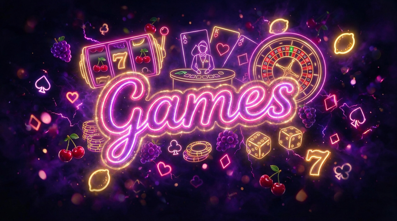 Neon casino game variety banner
